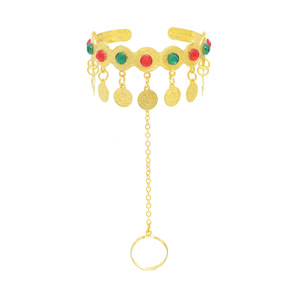 Bracciale di pietre preziose colorate con anello alla moda in lega con ciondolo a forma di moneta-Set di <span class=keywords><strong>gioielli</strong></span> medio-orientali in arabia da donna - Product Image 5