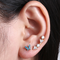 Piercing Labret en Titane G23 ASTM F136 à Filetage Interne, Barre Courbe, Triangle Rond, Zircon Cubique, 16G, pour Cartilage, Lèvre, Hélix, Plaqué Or