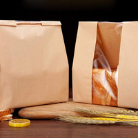 Sac en papier kraft avec grande fenêtre transparente, fond carré, qualité alimentaire, taille personnalisée, résistant à la graisse, logo personnalisé