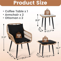 Ensemble de meubles de conversation en osier pour patio, avec 2 ottomanes et table d'appoint, pour véranda et balcon