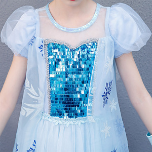 Di modo Anna Dress Puff Manica Corta Blu Bling Paillettes Neve Elsa Halloween Fancy Dress Cosplay Per Le Ragazze - Product Image 2