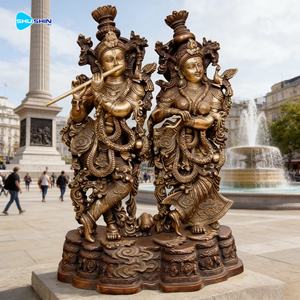 Ensemble de statues de divinités hindoues en bronze coulé sur mesure, sculptées à la main, Krishna jouant de la flûte et Radha, pour la décoration de la maison - Product Image 4