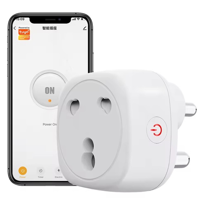 2025 New Tuya WiFi Smart 3-Pin Plug Adapter for Android EU 16A Power Monitor Timing Remote Voice Control for South Africa India