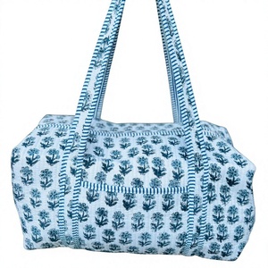Large Cotton Weekender Travel <b>Bag</b>, Handmade Quilted Fabric Duffle <b>Bag</b>, Block Printed Hand Luggage <b>Bag</b>, <b>Bags</b> for Women - Product Image 1