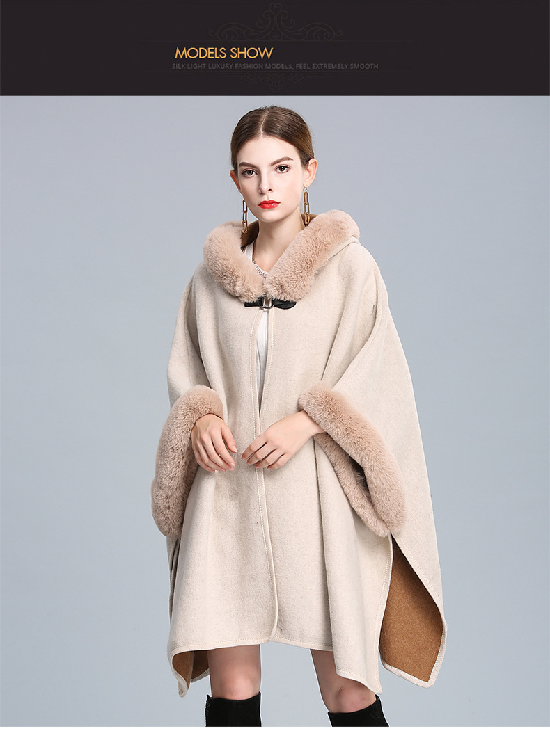 YJKIS Women Faux Fur Shawl Wrap Poncho Fur Collar Cuffs Cape