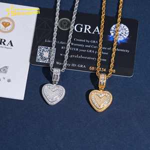 Pengiriman Lokal cepat 925 perak Hip Hop bagus Moissanite berlian hati es keluar liontin - Product Image 6