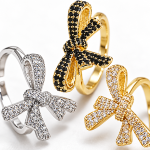 Bague Cocktail Nœud Papillon pour Femme, Zircon Cubique Micro-Pavé, Bague Ajustable Tendance pour Fête et Quotidien, Bijou de Mode - Product Image 2