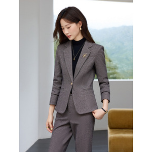 Women's Woolen Suit Set Solid Color Anti-Wrinkle Slim Fit Casual Business Wear - Product Image 3