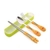 Cuillère, fourchette et baguettes en acier inoxydable avec manche en plastique écologique, avec boîte en plastique, sans BPA, non toxique, réutilisables
