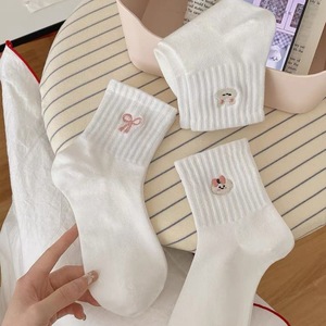 <b>Cute</b> Korean Style Women's Cotton Breathable Mid-Calf <b>Socks</b> With Cartoon Embroidery For Spring Summer - Product Image 1