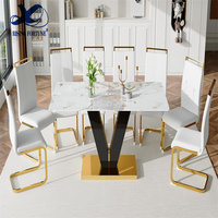 Table à manger moderne, élégante et personnalisée en pierre frittée aspect marbre Design simple et élégant