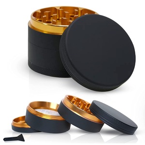 TEMU hot selling rubber paint cigarette <b>grinder</b> 63MM four layer black hand feel paint manual aluminum alloy flat <b>grinder</b> - Product Image 1