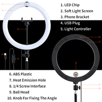 Pour Fosoto – Anneau lumineux LED de 12 pouces pour selfie, éclairage photographique de haute qualité 3200-5500K, trépied en aluminium pour diffusion en direct