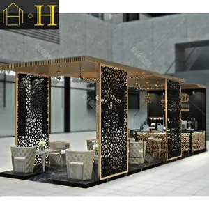 Quiosco de café al aire libre de estilo de alta gama, cafetería de diseño de madera, centro comercial