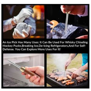 Picahielo de acero inoxidable para herramienta de metal de cocina con mango de madera y funda - Product Image 5