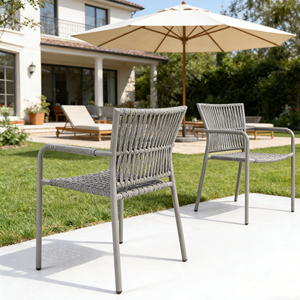 Chaise d'extérieur empilable en aluminium de qualité commerciale, <span class=keywords><strong>fauteuil</strong></span> de bistrot moderne peu encombrant avec sangles à séchage rapide - Product Image 3