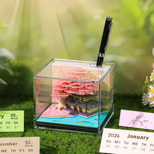 Vendita calda albero di Sakura <span class=keywords><strong>365</strong></span> giorni 2026 blocco per appunti personalizzato 3D carta artigianale Laser taglio calendario cubo per bambini - Product Image 3