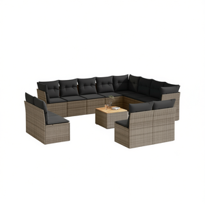 ชุดโซฟาสนามกลางแจ้ง D0100XFTTBP สีเทา วัสดุหวาย PE 10 ที่นั่ง ดีไซน์ร่วมสมัย พร้อมปลอกหุ้มถอดได้ - Product Image 1