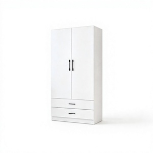 Lemari Pakaian 2 Pintu Modern dari Papan Melamin dengan 2 Laci, Kabinet Penyimpanan Pakaian Kamar Tidur - Product Image 1