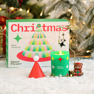 Caja de regalo de vela aromática de cera de soja navideña con lámpara giratoria, regalo de ambiente festivo para niñas y amigas - Product Image 2