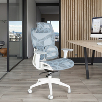 Chaise de bureau ergonomique moderne avec conception entièrement en maille, appui-tête pivotant et réglable, en mousse de plastique à dossier haut