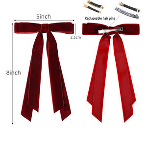 Модная бархатная заколка-бантик с длинным хвостом для женщин и девочек, для повседневного ношения и украшения волос, с возможностью выбора цвета - Product Image 3
