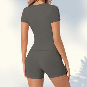 Womens Tập Thể Dục Bộ Giản Dị Thoải Mái Tracksuit Trang Phục Mùa Hè Gấp Hơn Quần <span class=keywords><strong>Short</strong></span> Và Mỏng Được Trang Bị Ngắn Tay Áo Tops 2 Mảnh Quần <span class=keywords><strong>Short</strong></span> Bộ - Product Image 4