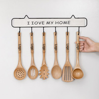Ustensiles de cuisine en bois de hêtre, batterie de cuisine durable, écologique et sûre, cuillère en bois, ensemble de 8 ustensiles en bois