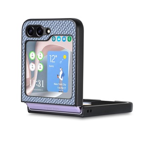 Funda Magnética con Tapa para <span class=keywords><strong>Samsung</strong></span> Galaxy Z Flip7 Z Flip6 Z Flip5, Textura de Carbono, Cuero PU, Ventana de Visualización, Ranura para Tarjetas, Anillo de Soporte - Product Image 3