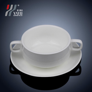 Yayu <b>Ceramic</b> Double-handled Soup <b>Cup</b> With Tray White Pure Color Heat Resistant For Restaurant Home Use - Product Image 1