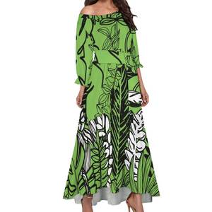 Polynesian Tribal Leaf In Tùy Chỉnh Phụ Nữ Thanh Lịch Cộng Với Kích Thước Của Phụ Nữ Ăn Mặc Châu Á & Thái Bình Dương Đảo Quần Áo Samoa Puletasi Dresses - Product Image 4
