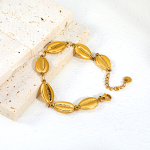 กำไลข้อมือเปลือกหอยสแตนเลสชุบทอง 18K ขายส่งจากโรงงาน กำไลโซ่เปลือกหอยชายหาด แฟชั่นฤดูร้อน - Product Image 2