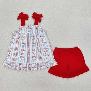 Ropa Patriótica de Seda de Leche al por Mayor para Niños, Conjuntos para Hermanos con Estampado de Lazo Rojo, Blanco y Azul para el 4 de Julio - Product Image 2