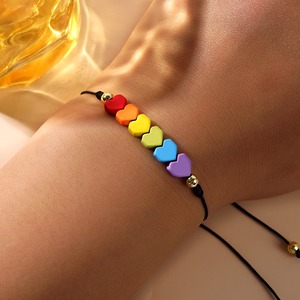 Boho Smart Bracelets 7Chakra Hématite Arc-en-ciel Couleur Perlé Coeur Charme <span class=keywords><strong>Bracelet</strong></span> Pour Femmes Amitié Bijoux Noir Corde Bijoux - Product Image 3