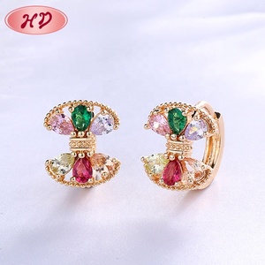 Latest Color Stone Cz Simple Gold Bowknot Huggie <strong>Earring</strong> <strong>Tops</strong> Designs for Women - Product Image 3