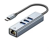 Adaptador de Aluminio Tipo C a Gigabit Ethernet 4 en 1, Hub USB 3.0, Convertidor de Red LAN con Cable RJ45 de 1000 Mbps para MacBook, iPad y Laptop