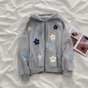 เสื้อกันหนาวมีฮู้ดมีซิปลายดอกไม้น่ารักสำหรับผู้หญิงแจ็กเก็ตแขนยาวแบบลำลองไซส์ใหญ่พิเศษสำหรับฤดูใบไม้ร่วง XS French Terry - Product Image 6
