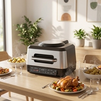 Friteuse à air moderne 6.1-8.0L avec double chauffage (haut et bas), contrôle numérique, fenêtre de visualisation, écran LCD, en plastique, pour usage domestique et hôtelier