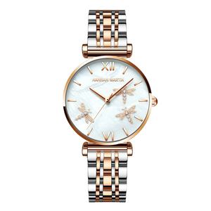 Reloj de Mujer OEM ODM de Moda con Esfera de Nácar con Relieve 3D de Libélula, Correa de Acero Inoxidable, Resistente al Agua 3BAR, Reloj de Cuarzo Casual - Product Image 1
