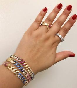 Bracciale a Catena Cubana con Micro Pavé di Zirconi <span class=keywords><strong>Arcobaleno</strong></span>, Placcato Oro e Oro Rosa, Misura Regolabile - Product Image 2