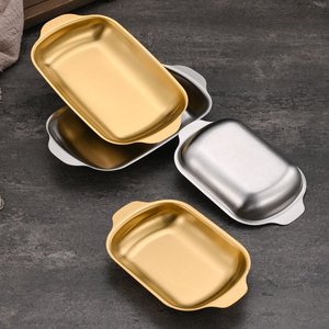 Stainless Steel Double-Eared Serving Tray Rectangular Multi-Use For Restaurant Barbecue <b>Grilled</b> Meat Cold Dishes Fried Chicken - Product Image 3