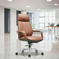 Chaise de patron d'ordinateur de bureau en cuir de luxe chaise de bureau en cuir marron de PDG à dossier haut réglable