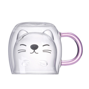 Gato bonito Canecas com Alça Parede Dupla Copo De Espresso De Vidro Isolado Kawaii Coffee Milk Cup Urso Copos Caneca - Product Image 1