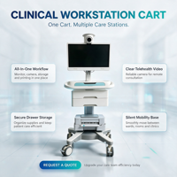 Chariot de télémédecine Meden M6 à double écran avec roues, station de travail mobile en télésanté, caméra PTZ, haut-parleurs, pour hôpital, USI, télétravail