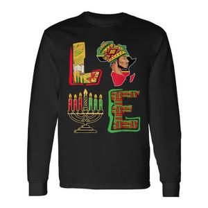 T-shirt a maniche lunghe Happy Kwanzaa Afro, pigiama per famiglia, design natalizio afroamericano - Product Image 1