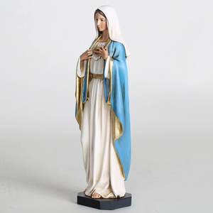 Escultura Clásica <span class=keywords><strong>de</strong></span> <span class=keywords><strong>la</strong></span> <span class=keywords><strong>Virgen</strong></span> María en Resina <span class=keywords><strong>de</strong></span> Fibra <span class=keywords><strong>de</strong></span> Vidrio con Base Estable, Estilo Vintage, para Colección Católica o como Adorno - Product Image 2