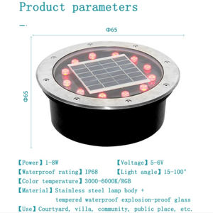 Lampe souterraine solaire à <span class=keywords><strong>LED</strong></span> pour quai d'escalier encastré Lumières enterrées Changement de couleur RVB Éclairage paysager au <span class=keywords><strong>sol</strong></span> pour trottoir - Product Image 5