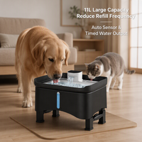 Fontaine à eau pour animaux de compagnie intelligente de 11 L, hauteur réglable, distributeur d'eau automatique avec capteur, pompe à eau silencieuse et protection anti-éclaboussures haute