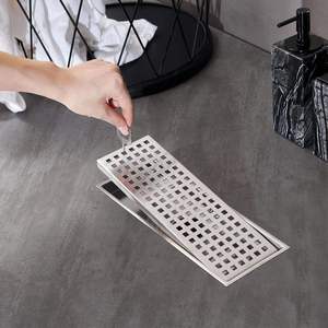 รางระบายน้ำฝักบัวแบบเส้นตรงทันสมัยขนาด 12x4 นิ้ว พร้อมตะแกรงถอดได้ ทำจากสแตนเลส 304 สำหรับติดตั้งบนพื้น ใช้กรองเส้นผมในอ่างอาบน้ำและโรงแรม - Product Image 4