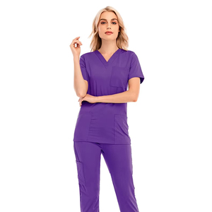 Ensemble de blouses médicales anti-rides pour femmes, extensibles et respirantes, motif dessiné à la main, vente en gros, marron - Product Image 4